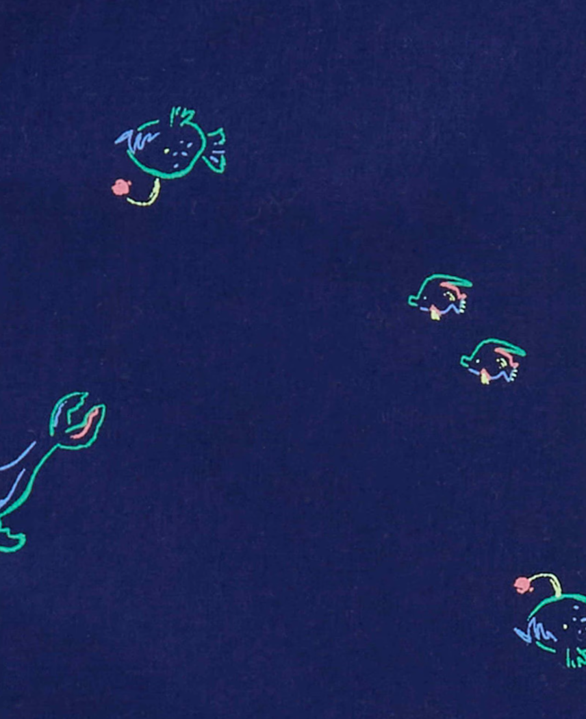 Conjunto curto bebê 3 peças com bolso fundo do mar multicor