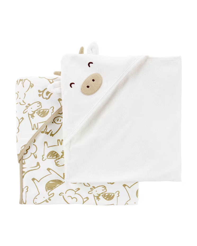 Kit toalha de banho bebê 4 peças vaquinha branco